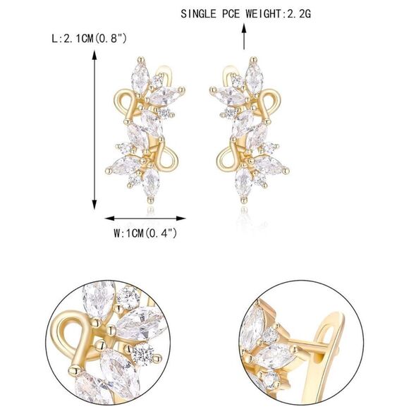 Yellow Gold with White Diamond Cubic Zirconia French Clip Post Flower Earrings - Picture 5 of 5